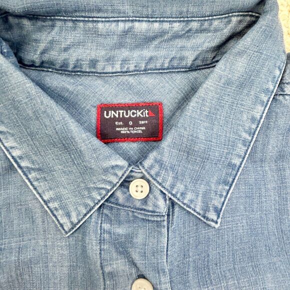 Untuckit Dress Womens 0 Long Sleeve Denim Button Up Shirtdress Pockets Stretch - Picture 8 of 14